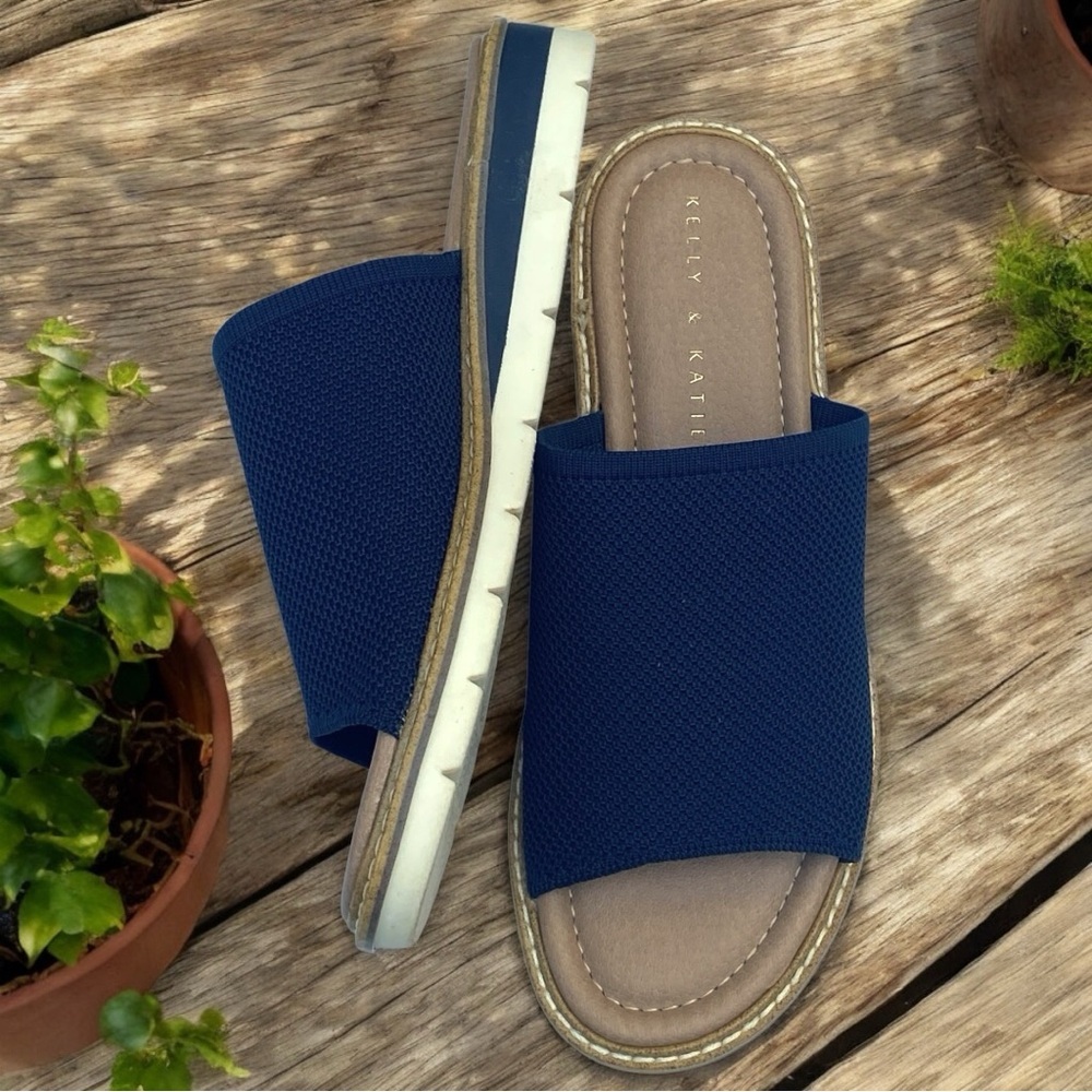 Kelly & Katie Ari Navy Blue Knit Platform Slide Sandals Womens 6M Sporty Casual